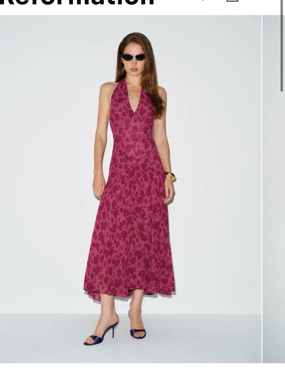Reformation Fitted Halter Midi Dress - Briony dress in Cabaret